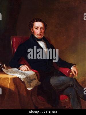 Robert Stephenson (1803-1859), ingénieur civil anglais et concepteur de locomotives, portrait peint à l'huile sur toile par John Lucas, vers 1846 Banque D'Images