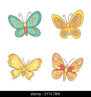 Collection de jolis papillons colorés animaux Flying Falling Wings Illustration de Vecteur