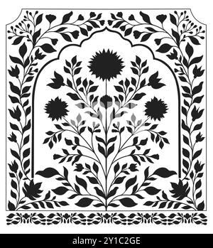 Ornement floral décoratif moghol. Vintage complexe style traditionnel moghol avec fleurs et feuillage. Illustration de Vecteur