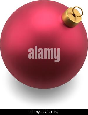 Boule de Noël de luxe métallique mate rouge classique avec boucle dorée pour suspendre l'illustration vectorielle réaliste épicéa. Jouet traditionnel Noël cher déc Illustration de Vecteur