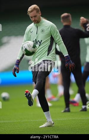 Le gardien de but de la République d'Irlande Caoimhin Kelleher lors d'une séance d'entraînement à l'Aviva Stadium, Dublin. Date de la photo : vendredi 6 septembre 2024. Banque D'Images