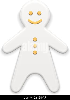 Souriant blanc brillant en pain d'épice décoré par des éléments de conception premium dorés illustration vectorielle réaliste de boule de Noël. Mignon Noël traditionnel Illustration de Vecteur