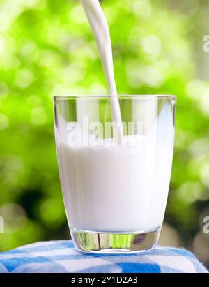 Verre de lait sur fond de nature Banque D'Images