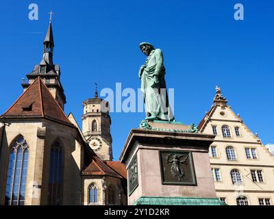 Le Mémorial Stiftskirche et Schiller à Schillerplatz Stuttgart Baden Württemberg Allemagne Banque D'Images