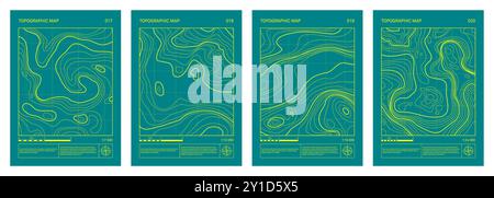 Dessin de plan topographique architectural du site, ensemble d'affiches de contour en relief. Motif de carte cartographique Illustration de Vecteur