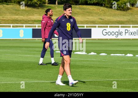 Burton upon Trent, Royaume-Uni. 06 septembre 2024. Le défenseur de l'Angleterre Harry Maguire lors de la session d'entraînement de l'Angleterre avant le match de la République d'Irlande au George's Park, Burton upon Trent, Angleterre, Royaume-Uni le 6 septembre 2024 crédit : Every second Media/Alamy Live News Banque D'Images