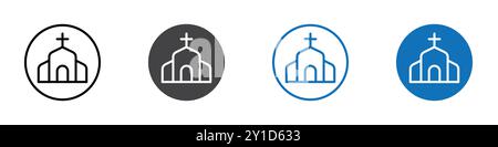 Église icône logo signe dans le contour de ligne mince ensemble et collection de groupe Illustration de Vecteur