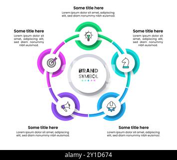 Modèle d'infographie avec icônes et 5 options ou étapes. Peut être utilisé pour la mise en page de flux de travail, le diagramme, la bannière, la conception Web. Illustration vectorielle Illustration de Vecteur