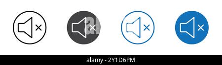 Aucune icône de volume signe de logo dans l'ensemble de contours de ligne fine et la collection de groupe Illustration de Vecteur