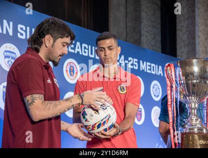 Kolkata, Inde. 05th Sep, 2024. Six équipes de football de la Super League indienne ont rencontré des représentants des médias le 4 septembre 2024 dans un hôtel de luxe à Kolkata sur le programme d'interaction avec les médias juste avant la prochaine saison ISL 11 (2024-25). (Photo par Amlan Biswas/Pacific Press) crédit : Pacific Press Media production Corp./Alamy Live News Banque D'Images