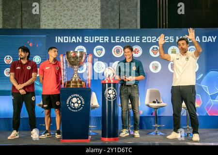 Kolkata, Inde. 05th Sep, 2024. Six équipes de football de la Super League indienne ont rencontré des représentants des médias le 4 septembre 2024 dans un hôtel de luxe à Kolkata sur le programme d'interaction avec les médias juste avant la prochaine saison ISL 11 (2024-25). (Photo par Amlan Biswas/Pacific Press) crédit : Pacific Press Media production Corp./Alamy Live News Banque D'Images