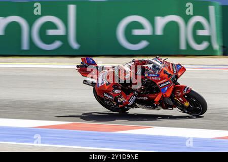 #1 Francesco Bagnaia (Italie-Ducati Lenovo Team) lors du Gran Premio Red Bull di San Marino e della Riviera di Rimini essais libres nÂ°1 MotoGP vendredi, Gran Premio Red Bull di San Marino e della Riviera di Rimini au Misano World circuit Marco Simoncelli à Misano Adriatico le 06 septembre 2024 à Misano, Italie. Lors des essais libres du Gran Premio Red Bull di San Marino e della Riviera di Rimini, Championnat du monde MotoGP à Misano Adriatico, Italie, 06 septembre 2024 Banque D'Images