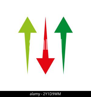 Flèche rouge vers le bas. Deux flèches vertes vers le haut. Illustration de comparaison directionnelle. Conception vectorielle. Illustration de Vecteur