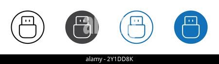 Clé USB logo signe dans le contour de ligne mince ensemble et collection de groupe Illustration de Vecteur