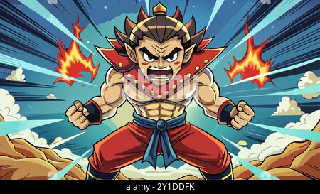 Jeune homme Anime style personnage illustration vectorielle Design. Manga Anime caractère agressif visages et éclairage Cartoon . Fond de style anime.. Illustration de Vecteur