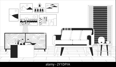Salon vide ameublement noir et blanc illustration de ligne Illustration de Vecteur