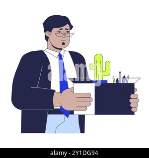 Malheureux a rejeté arab Man 2D personnage de dessin animé linéaire Illustration de Vecteur