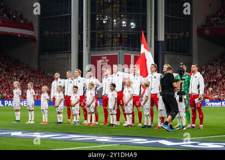 Copenhague, Danemark. 05th Sep, 2024. Les joueurs danois s'alignent pour le match de l'UEFA Nations League entre le Danemark et la Suisse à Parken à Copenhague. Crédit : Gonzales photo/Alamy Live News Banque D'Images