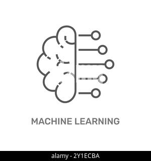 Icône moderne représentant un cerveau intégré à des circuits, symbolisant l'apprentissage automatique et l'intelligence artificielle. Ce graphique représente la fusion Illustration de Vecteur
