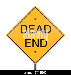 Rendu 3D d'un panneau d'avertissement jaune d'impasse sur un fond clair Banque D'Images