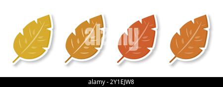 Un ensemble d'autocollants de feuilles d'automne sur un fond blanc. Le symbole de l'automne. Illustration de Vecteur