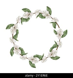 Couronne de Noël et de baies de neige. Illustration aquarelle Banque D'Images