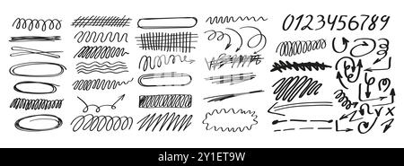 Cette illustration vectorielle présente un ensemble de traits linéaires soulignés pour le texte, ainsi que des éléments de texte remplis et des flèches. Illustration de Vecteur