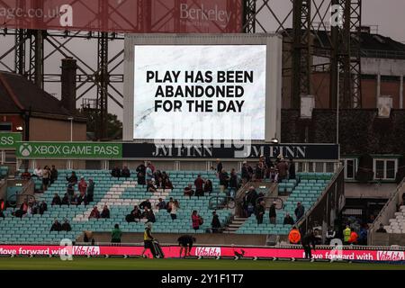 Londres, Royaume-Uni. 06 septembre 2024. Jouer a été abandonné pour la journée lors du 3ème Rothesay test match Day One Angleterre v Sri Lanka au Kia Oval, Londres, Royaume-Uni, 6 septembre 2024 (photo par Mark Cosgrove/News images) à Londres, Royaume-Uni le 6/09/2024. (Photo de Mark Cosgrove/News images/SIPA USA) crédit : SIPA USA/Alamy Live News Banque D'Images