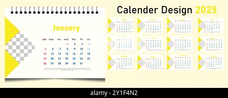 2025 modèle de conception de calendrier de bureau simple, début du dimanche, couleur, calendrier de bureau, planificateur imprimable Illustration de Vecteur