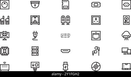 Technologie et périphériques icônes Collection d'icônes vectorielles de haute qualité avec contour modifiable. Idéal pour les projets professionnels et créatifs. Illustration de Vecteur