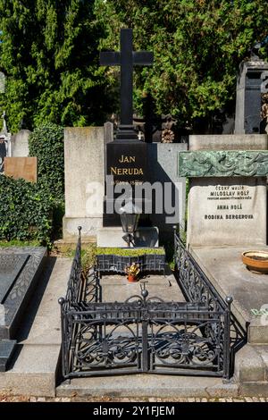 Tombe de Jan Neruda (1834-1891), poète, journaliste et écrivain tchèque, au cimetière de Vyšehrad à Prague. Banque D'Images