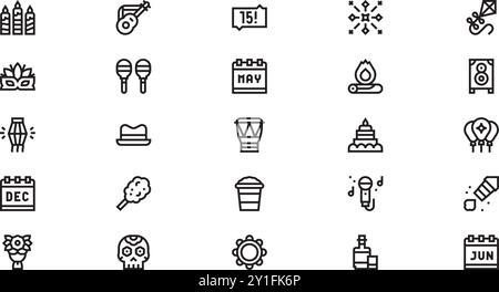 Icônes de célébrations latines Collection d'icônes vectorielles de haute qualité avec Stroke modifiable. Idéal pour les projets professionnels et créatifs. Illustration de Vecteur