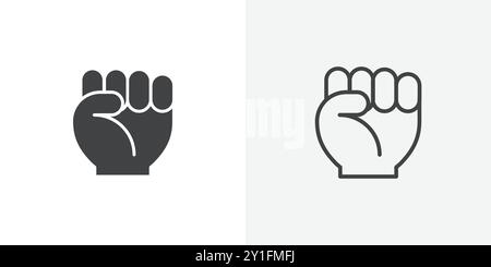 Fist Icon Flat Outline Collection en fond noir et blanc Illustration de Vecteur