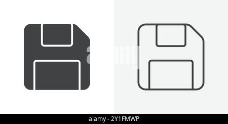 Disquette Flat Outline Collection en fond noir et blanc Illustration de Vecteur