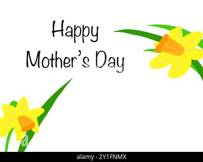 Bonne illustration de la fête des mères avec jonquilles et feuilles Banque D'Images