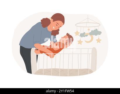 Mettre un bébé au lit des illustrations vectorielles de dessins animés isolées. Illustration de Vecteur