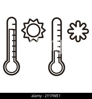 Icône de vecteur de température froide et chaude. Contour noir. Illustration vectorielle isolée sur fond blanc. Illustration de Vecteur