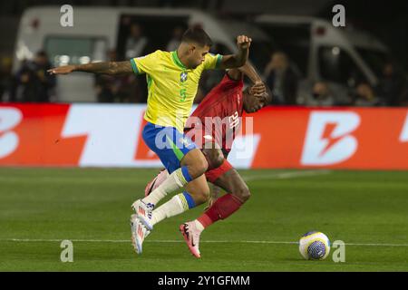 Curitiba, Brésil. 07 septembre 2024. PR - CURITIBA - 09/06/2024 - 2026 QUALIFICATIONS COUPE DU MONDE, BRÉSIL x ÉQUATEUR - Bruno Guimaraes et Mendez, se battant pour le ballon, couto pereira, 09/06/2024 photo : Hedeson Alves/AGIF (photo par Hedeson Alves/AGIF/Sipa USA) crédit : Sipa USA/Alamy Live News Banque D'Images