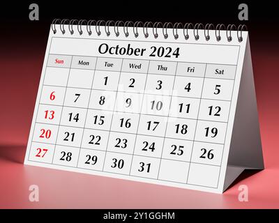 Calendrier d'octobre 2024. Une page du calendrier mensuel annuel Business Desk en automne Banque D'Images