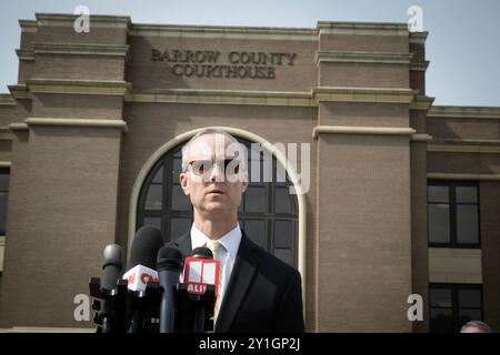 Winder, Géorgie, États-Unis. 6 septembre 2024. Le procureur du comté de Barrow, BRAD SMITH, s'entretient avec les journalistes après la première comparution de Colt Gray et de son père, Colin Gray. (Crédit image : © Robin Rayne/ZUMA Press Wire) USAGE ÉDITORIAL SEULEMENT! Non destiné à UN USAGE commercial ! Crédit : ZUMA Press, Inc/Alamy Live News Banque D'Images