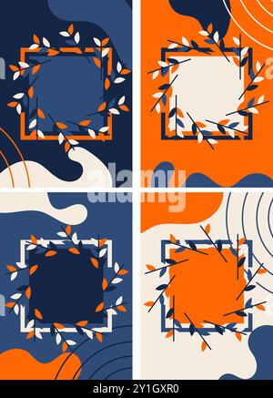 collection de quatre ensembles abstraits sur des fonds vibrants de bleu orange et crème Illustration de Vecteur