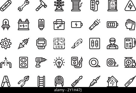 Icônes d'outils d'électricien Collection d'icônes vectorielles de haute qualité avec contour modifiable. Idéal pour les projets professionnels et créatifs. Illustration de Vecteur