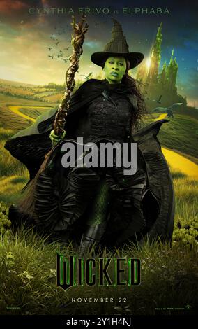 Wicked (2024) réalisé par Jon M. Chu et mettant en vedette Cynthia Erivo dans le rôle d'Elphaba dans une adaptation sur grand écran de la comédie musicale de Broadway basée sur le livre The Wicked : The Life and Times of the Wicked Witch of the West de Gregory Maguire. Affiche de personnage AMÉRICAINE ***USAGE ÉDITORIAL SEULEMENT ***. Crédit : BFA / Universal Pictures Banque D'Images