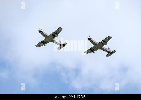 Armée de l'air slovène - Pilatus PC-9M, arrivée à la RAF Fairford pour se produire au Royal International Air Tattoo 2024. Banque D'Images