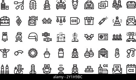 Icônes de Noël en espagne Collection d'icônes vectorielles de haute qualité avec Stroke modifiable. Idéal pour les projets professionnels et créatifs. Illustration de Vecteur