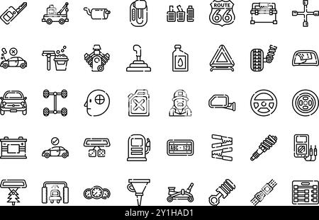 Icônes d'éléments mécaniques Collection d'icônes vectorielles de haute qualité avec contour modifiable. Idéal pour les projets professionnels et créatifs. Illustration de Vecteur