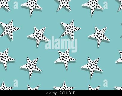 Étoile avec des points turquoise arrière-plan modèle sans couture partout sur l'illustration vectorielle graphique d'impression Illustration de Vecteur