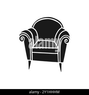 Silhouette de fauteuil dans le style provençal, simple doodle dessin icône logo élément de design intérieur, isolé sur fond blanc. Illustration vectorielle Illustration de Vecteur