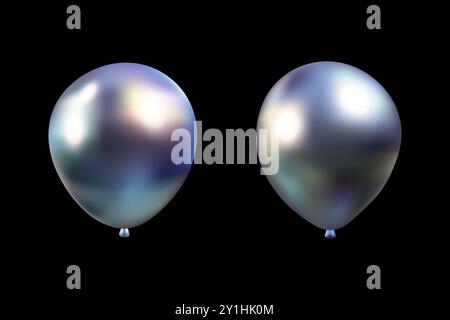 Vecteur de figure de chrome de ballon 3D. Style Y2K, éléments pour félicitations de conception, affiche sur noir Illustration de Vecteur