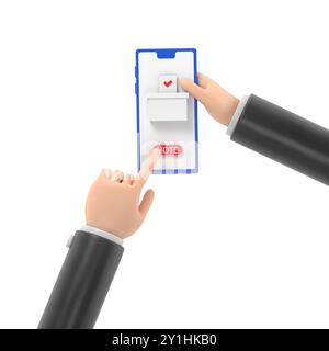 Concept de vote en ligne. style de conception plat d'illustration 3d. Un homme tient un smartphone dans sa main. Faites votre choix. Bulletin, met dans l'urne. Electio Banque D'Images